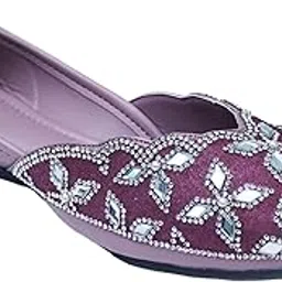 pluxh Women Handcrafted Traditional Mojari with Beaded Embroidery Ethnic Slip-On Shoes for Weddings & Parties-picture-35