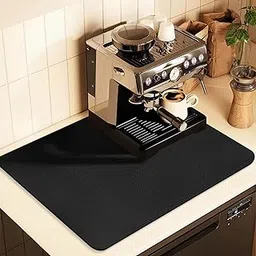 Coffee Mat for Countertops,Coffee Bar Accessories Fit Under Coffee Maker Espresso Machine, Absorbent Hide Stain Rubber Mat for Countertop,Dish Drying Mat for Kitchen Counter (Black, 16"x24")-picture-30
