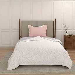 Raymond Home Dohar Single Bed 100% Cotton|180 TC 150 x220 cm Quilt Cooling Blankets for Monsoon | AC Comforter Single Bed | White & Blue, Floral Duvet | All-Season Blanket-picture-17