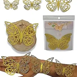 TIPTOP DECORATION Premium 12pcs 3D Butterfly Stickers (Multipurpose) (Golden Heart)-image-18