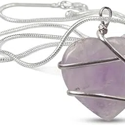 crystu Amethyst Pendant Heart Wire Wrapped Crystal Stone Pendant/Locket with Metal Chain for Reiki Healing and Crystal Healing Gemstone Size 30-35 mm (Color : Purple)-picture-28