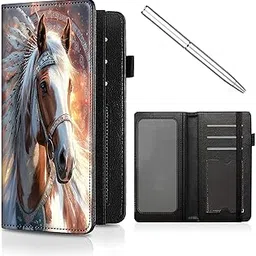 decahouy CheckBook Cover for Women Men,Leather RFID Blocking Check Book Wallet,Personal Checkbook and Register,with Credit Card Slot & Elastic Strap and Women's Checkbook Covers,, Brown White Appaloosa Horse-picture-46