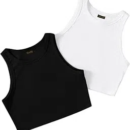 toochki (Pack of 2) Stylish Sleeveless Round Neck Ribbed Tank Tops for Women and Western Crop Top-picture-27