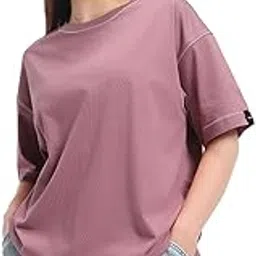 bewakoof Women's 100% Cotton Solid Oversized Fit Round Neck T-Shirt-picture-13