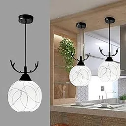 BrightLyt Hanging Light for Kitchen Arch/Island, Pendant Lamps for Dining Tabel, Corridor, Balcony Ceiling, Gallery, Lobby (Deer Horns Desing Frosted Glass, Model Number 2)-picture-63