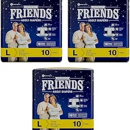 Friends Overnight Adult Diapers Tape Style - 10 Count/Pack (Large) with odour lock and Anti-Bacterial Absorbent Core- Waist Size 38-60 inches ; 96.52-152.40 cm -(Pack 3, 30 Count)-picture-44