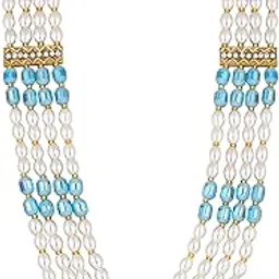 mahi 4 Layers Blue and White Artificial Beads Base Groom/Dulha Mala Moti Haar Necklace for Men (ML1108106GBlu)-picture-20