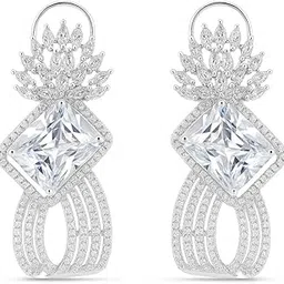 the shop box electrifying jewellery RHODIUM PLATED AMERICAN DIAMOND STUDDED DROPDANGLER EARRING NEW FESTIVAL COLLECTION EARRING SET WITH BACK CLIP SUPPORT image 1