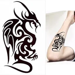 s.a.v.i Temporary Tattoo For Girls Men Women Tribal Totems Black Dragon Fire Sticker Size 19x12CM - 1PC. (8011)-picture-14