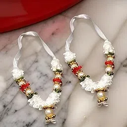 Beautifully Handcrafted Flower & Moti Satan Garland/Pooja Mala for Small Idol, Sculpture & Photo Frames (White_3 Inches)-picture-33
