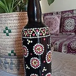 Hand Painted Mandala Art Upcycled Decorative Glass Bottles from Nu Fashion | Painted Glass Bottles Vases | Bottles for Decoration | Unique Decorative Bottle Vase for Office & Living Room |-picture-11