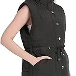 brazo Women’s Sleeveless Padded Winter Jacket – Lightweight Quilted Coat with High Neck, Front Zip & Button Closure, Drawstring Waist-picture-53