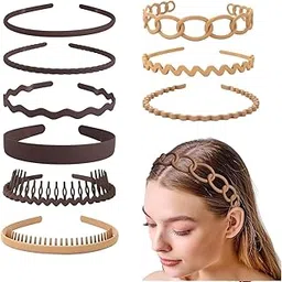 adornish Wide Hair Headbands with Teeth, 9-Pack, Black, Non-Slip Design for Women Men (BROWN, PACK OF 9)-picture-49