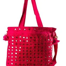 little india Mirror Work Magenta Sling Bag 10"x12"x2"-picture-41