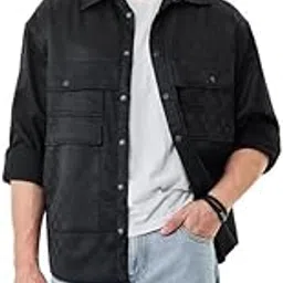 snitch Men Casual Jacket | Oversized Fit Full Sleeve Point Collar Geometric Pattern | Premium Polyester Blend & Textured Design For Streetwear & Casual Outings-picture-30