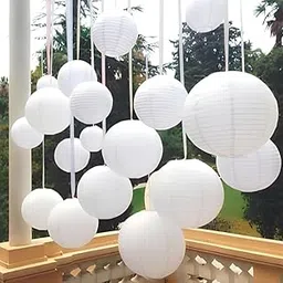 5 Pcs White Paper Lanterns – Hanging Round Lamps for Home, Garden & Party Décor – Chinese & Japanese Style Lanterns for Weddings, Pool Parties, and Events-picture-34