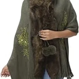 manra Women Girls Faux Fur Collar Winter Warm Wrap Stole for Casual Wear Shawl (White)-picture-31