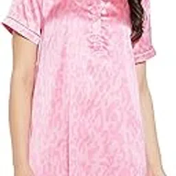 clovia Women's Satin Satin Basic Button Down Short Nightdress in Pink-picture-17