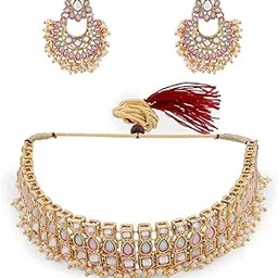 zaveri pearls Pink & Green Stones Studded Traditional Necklace & Earring Set For Women-ZPFK13799-picture-10