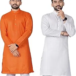 flossy Mens Cotton Kurta Plain Kurta for Wedding Festival and Gifting Kurta for Men Pack of 2-picture-18