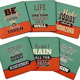 Set of 6 Drink Coasters Easy Clean 4-inch Square Coasters Cork Base- Reusable- Motivational Quotes-picture-27