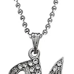 Name English Alphabet M Letter Initials Letter Locket Pendant Necklace Chain and His Silver Crystal and Zinc Alphabet Pendant Necklace ChainUnisex-image-0