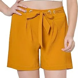 Martini Western Women Shorts | Stylish for Outing | Goa Beach | Vacation | Waist Elastic | Lounge Wear (Mustard, Waist : 26"-30" | XS to M)-image-78