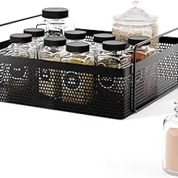 Kuber Industries Metal Square Kitchen Rack Stand Organiser | Countertop Organizer Kitchen Bathroom Standing Rack | Spice, Oil, Masala, Cosmetics & Bathroom Vanity Storage Rack Shelf | Black-picture-34