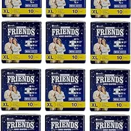 Friends Overnight Adult Diapers Tape Style - 10 Count/Pack (Xtra Large) with odour lock and Anti-Bacterial Absorbent Core- Waist Size 121.92-172.72cm ; 46-68 inches-(Pack 12, 120 Count)-picture-18