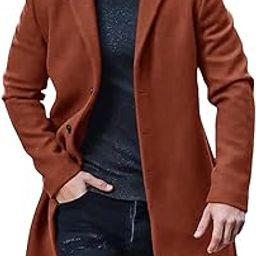 chroes Men's Trench Coat Slim Fit Notch Lapel Single Breasted Top Coat Winter Warm Cotton Business Long Jacket Overcoat |Brown |3XL-picture-17