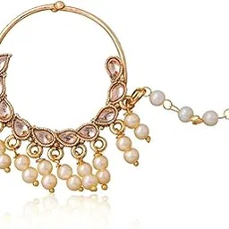 cz stone Elegant Traditional Gold Plated Nose Pin with Kundan and Beads-picture-15