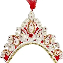Dulhan's Crown Hair Accessories for Marriage, Women's Bridal Crown for Bengali Style, White Wedding Solar Biyer Mukut-image-20