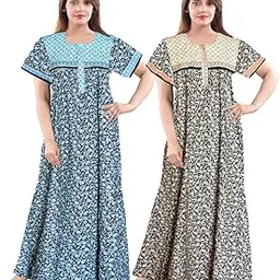 khushi print Women's Pure Cotton Gujri Printed Full Length Front Zipper Attractive Maxi Nightdresses ( Combo Pack of 2 PCs.)-picture-31