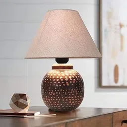 Homesake ® Rustic Mini Hammered Texture Bronze Table Lamp with Shade Desk Nightstand Lamp for Bedroom Living Room Office College Bookcase (Jute)-image-23