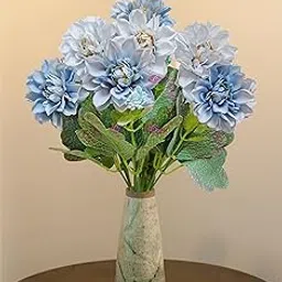 ARTSY Artificial Flowers Bunch for Decoration Jasmine Flower Bunch for vase/Pot, Home/Office Decor, Gift, Craft, Without vase, Pack of 1 Piece, 7 Branches, 35 cm Height, Blue-picture-16