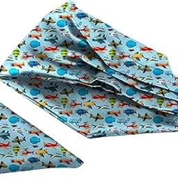 blacksmith Blue Cartoon Aeroplane Printed Satin Neckwear Ascot and Matching Pocket Square Set for Men-picture-13