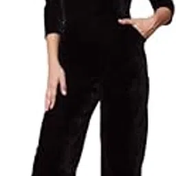 vaararo Basic Jumpsuit for Women with V-Neck Ruffles and Side Pockets | Shiny Velvet Party One Piece Outfit-picture-13