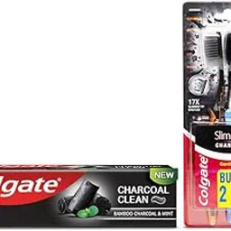 Colgate Charcoal Clean Toothpaste - 120g with Slim Soft Charcoal Toothbrush (Buy 2 Get 1 Free) - 3 Pieces image 1
