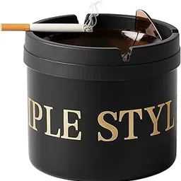 Stainless Steel Covered Windproof Ashtray, Flip Top Ash Board for Metal Ashtray for Indoor or Outdoor Use, Home Office Decoration, Black-picture-10