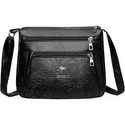 syga Women's Shoulder Messenger Bag with Zipper Pockets (Black)-picture-28