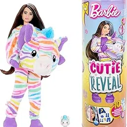 Barbie Barbie Cutie Reveal Doll and Accessories with Colourful Zebra Plush Costume and 10 Surprises Including Colour Changing, Colorful Dream Series, HRK39-picture-17