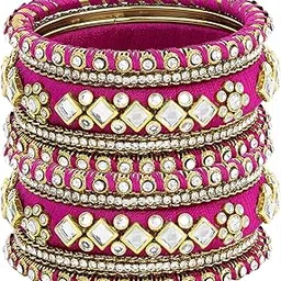 peora Rani Pink Silk Thread Stone Studded Chura Chuda Bangle Set for Women (Size -2.6 inch)-picture-21