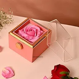 Ascension Eternal Real Preserved Rose in Pink Acrylic Gift Box Luxury Eternal Rose Romantic Valentine Gift for Girlfriend Love Showpiece Items for Birthday Anniversary Proposal Home & Office Decor-image-58