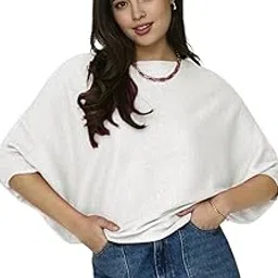 turtlem Women's Fall Batwing Neck T-Shirts Boat Neck Oversized Tops | Half Sleeve Ribbed Knitted Tops for Women-picture-11