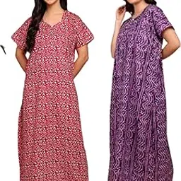 vlazom Women's Pure Cotton Regular Rajasthani Nighty Rajasthani Gown Jaipuri Nighty Jaipuri Gown Maxi Gown (Pack of 2 pcs)-picture-48