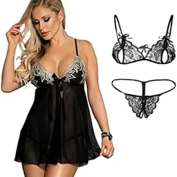 fihana Women Net Babydoll Nightwear Lingerie with Panty Anniversary S-3XL-picture-43