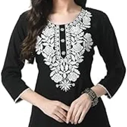 Rayon Short Kurta for Women Lakhnavi Chikankari Embroidered Ladies Kurti, Stylish Girls Top, Ethnic Half Kurtas (in, Alpha, L, Black)-image-46