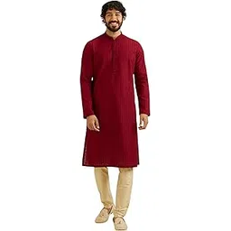 manyavar Men's Cotton Blend Traditional Chikankari Kurta Pyjama Set (2pcs)-picture-38