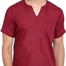 sadree Mens Cotton Blend Half Sleeve Solid Color V Shape Style Short Kurta Tshirt for Comfortable Regular Fit Type Kurta-picture-43