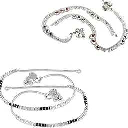 Heer Collection Traditional Jewellery For All Occassions Anklets Payal Pair for Women/Girls Alloy Anklet - Bzr_Combo Payal-107 & 118 (1-Pair Each)-image-93